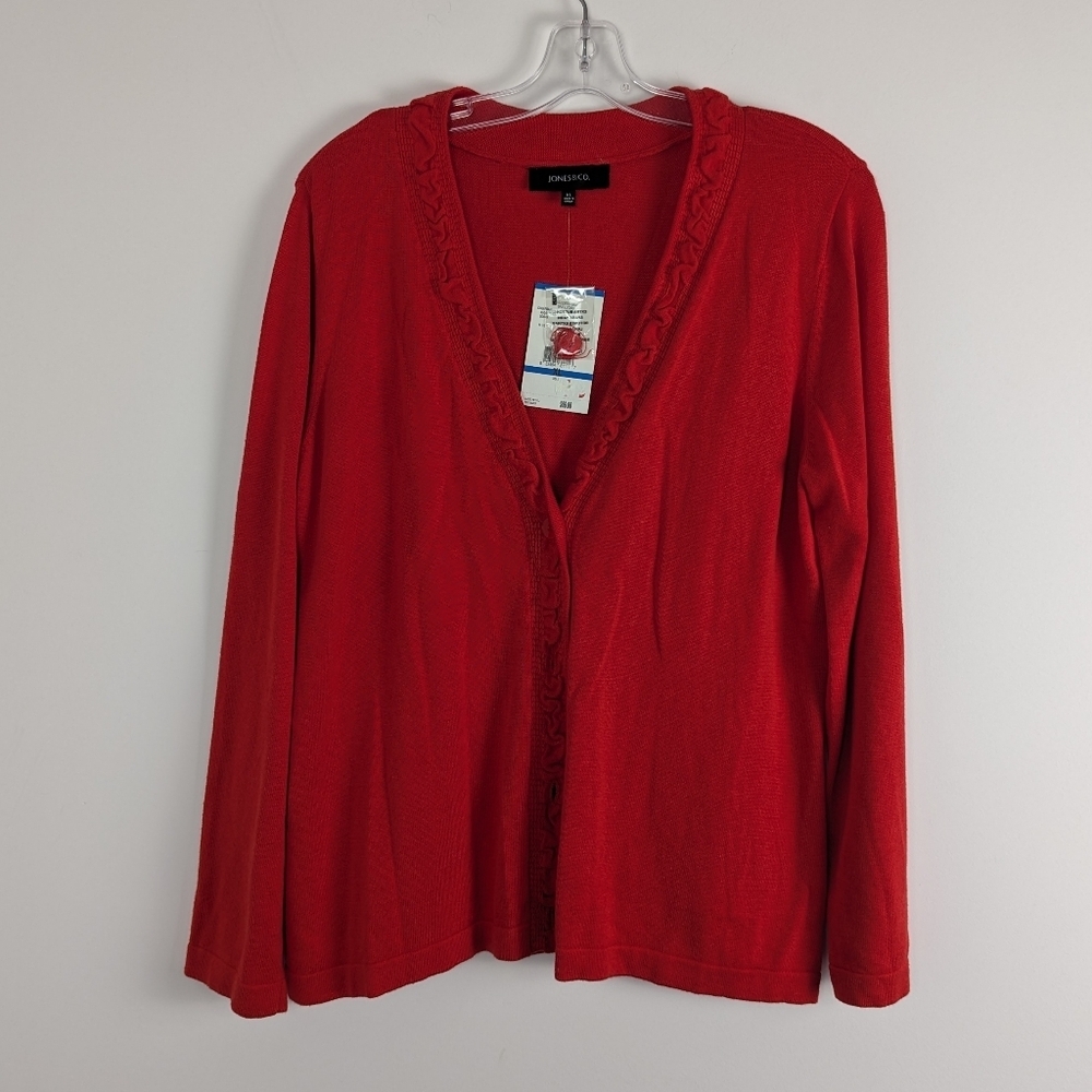 Jones & Co Classic Red Cotton Cardigan, Size XL - NWT Beach